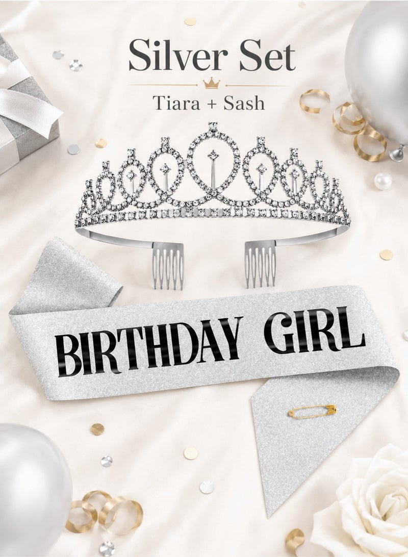 Silver Birthday Girl Sash and Birthday Crown Set - Image 2
