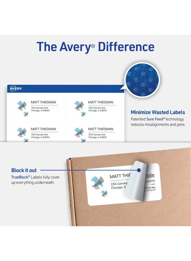AVERY Avery Printable Shipping Labels with Sure Feed, 2" x 4" Customizable Stickers, White, 250 Blank Mailing Labels, Great for Mailing, Shipping, and More (8163) - Image 2