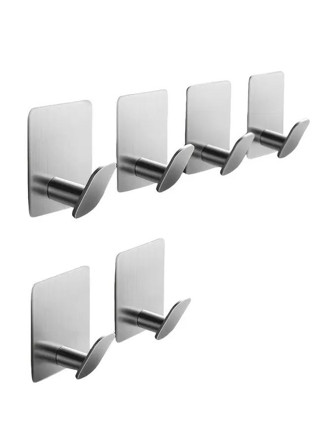 6pcs Silvery Stainless Steel Adhesive Towel Holder Wall Mounted Rack Hooks - Image 1