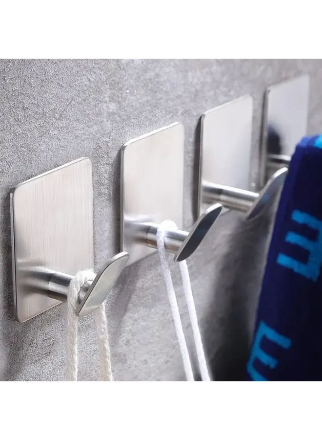 6pcs Silvery Stainless Steel Adhesive Towel Holder Wall Mounted Rack Hooks - Image 2