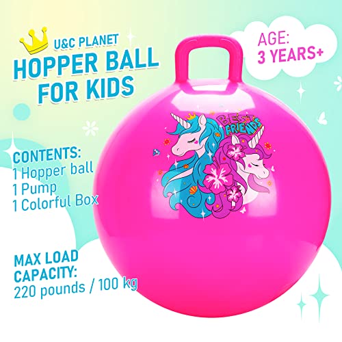 U&C Planet UC Planet Hopper Ball 18 inches Bouncy Ball with Handle for Kids Age 36 Sit on Bounce Jumping Hopping Toy with Pump Great Toddler Girls Toys for Birthday Gifts Pink Unicorn - Image 5