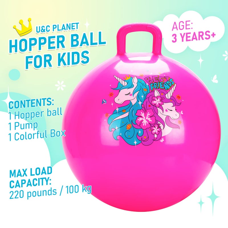 U&C Planet UC Planet Hopper Ball 18 inches Bouncy Ball with Handle for Kids Age 36 Sit on Bounce Jumping Hopping Toy with Pump Great Toddler Girls Toys for Birthday Gifts Pink Unicorn - Image 3