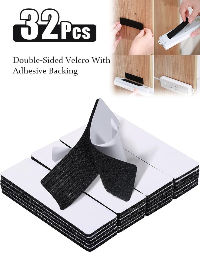 2.5×10cm Hook and Loop Strips With Adhesive - 32 pcs, Double-Sided Strong Back Adhesive Fastener for Home or Office Use - Instead of Holes and Screws (Black) - Image 1