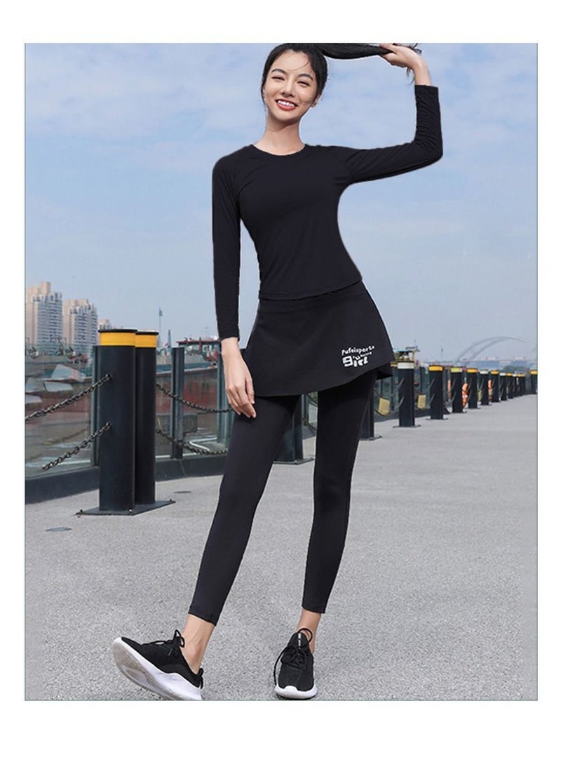 UTDOORWEAR - Tight Sports Suit Women's Autumn Outdoor Running Fitness Exercise Long Sleeve Suit Lined With Fake Two-piece Stretch Sports Suit - Image 1