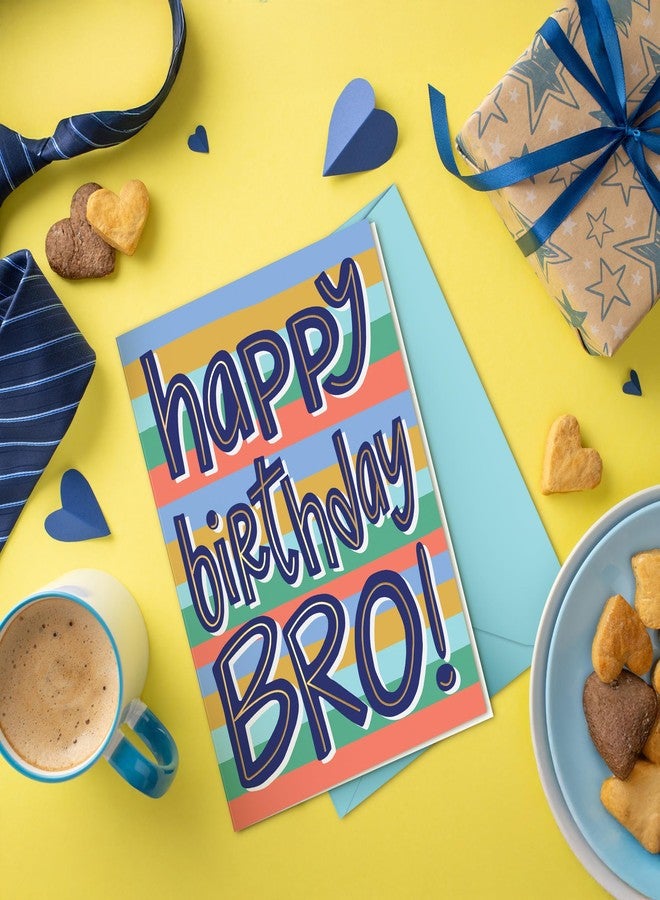 Sweetzer & Orange Happy Birthday Brother Card – Gold Foil Greeting Card with Aqua Envelope & Sticker – From Sister or Brother – Thick Cardstock, Stripes Design - Image 3