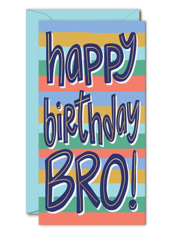 Sweetzer & Orange Happy Birthday Brother Card – Gold Foil Greeting Card with Aqua Envelope & Sticker – From Sister or Brother – Thick Cardstock, Stripes Design - Image 1