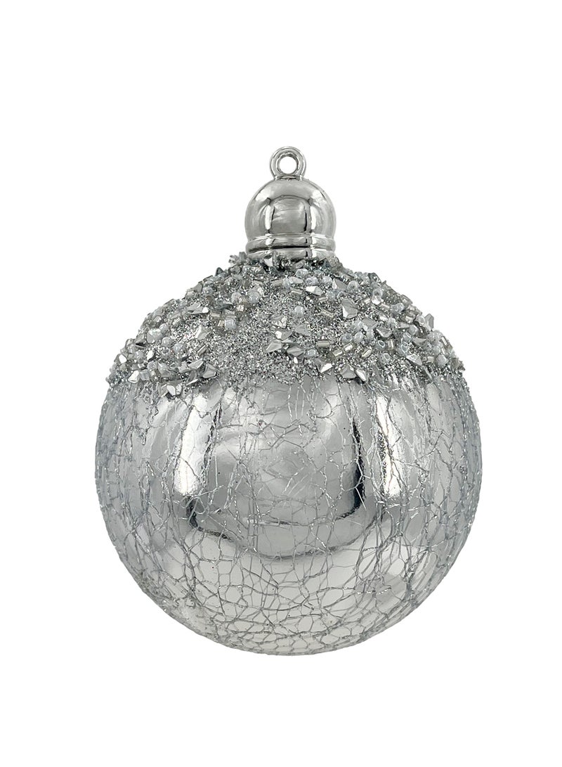 4 Pieces Christmas Designer Baubles Silver 8cm Box