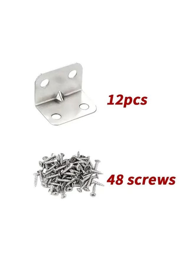 12pcs Silvery Heavy Duty Metal Corner Brackets With Screws Furniture Connectors - Image 1