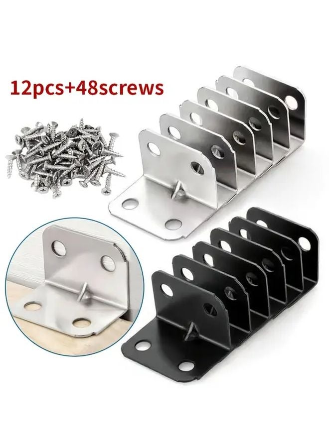 12pcs Silvery Heavy Duty Metal Corner Brackets With Screws Furniture Connectors - Image 2
