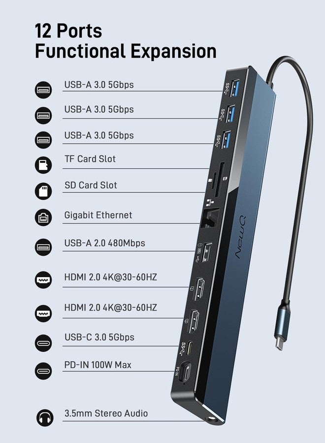 NewQ USB C Docking Station with Dual HDMI 4K, 100W PD-in, 12-in-1 Laptop Dock for Windows, MacBook, Chromebook - Image 2