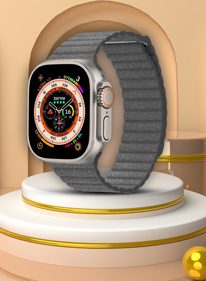 CATANES 49mm 46mm 45mm 44mm Leather Loop Band for Apple Watch Magnetic Watch Strap Wristband - Grey - Image 2