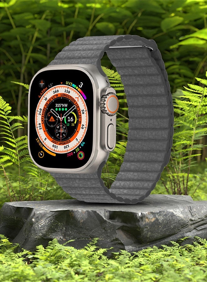 CATANES 49mm 46mm 45mm 44mm Leather Loop Band for Apple Watch Magnetic Watch Strap Wristband - Grey - Image 3