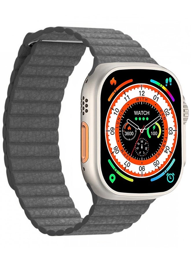 CATANES 49mm 46mm 45mm 44mm Leather Loop Band for Apple Watch Magnetic Watch Strap Wristband - Grey - Image 5