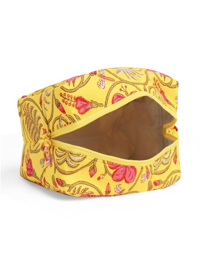 AYUDA HOMES Travel Pouch - Yellow Bloom Quilted Cotton Toiletry Bag with Zipper & Tassel Cosmetic, Makeup Organizer for Travel and Everyday Use - Image 5