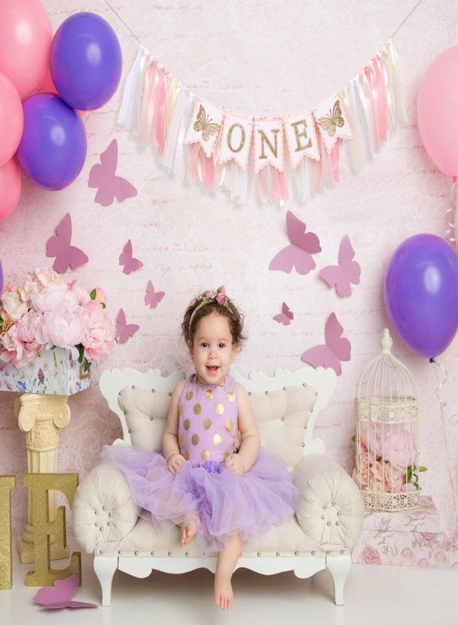 WAWOO Pink Butterfly First Highchair Banner - 1st Birthday Decorations, Spring One Birthday Decorations, Butterfly Highchair Garland, Pink 1st Photo Prop Cake Smash - Image 3