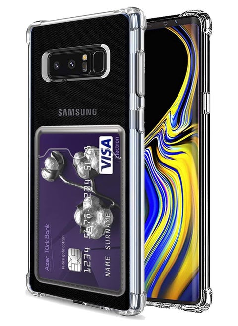 Transparent shockproof cover with a card wallet for the Samsung Galaxy Note 8 phone