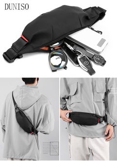 DUNISO Black Waist Pack for Men and Women Fashionable Crossbody Bag Waist Bag Belt Bag with Adjustable Strap Waterproof Anti-theft Chest Bag for Travel Hiking Running Outdoors  - Image 1