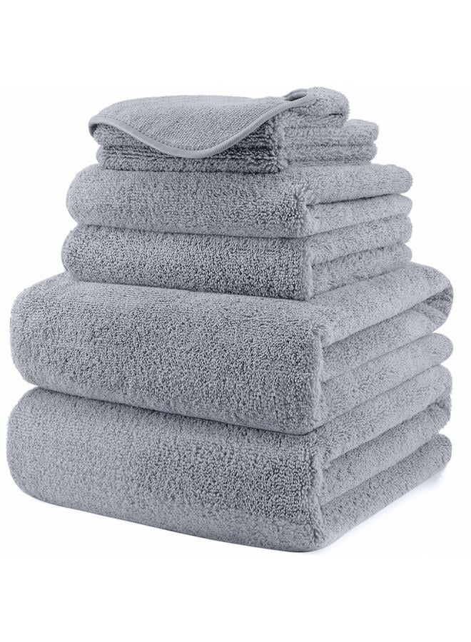 Polyte Oversize, 60 x 30 in., Quick Dry Lint Free Microfiber Bath Towel Set, 6 Piece (Gray) - Image 1