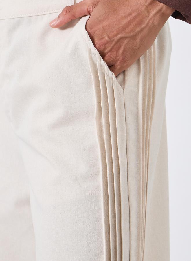 Styli Men Cream Linen Wide Leg Trousers - Image 3