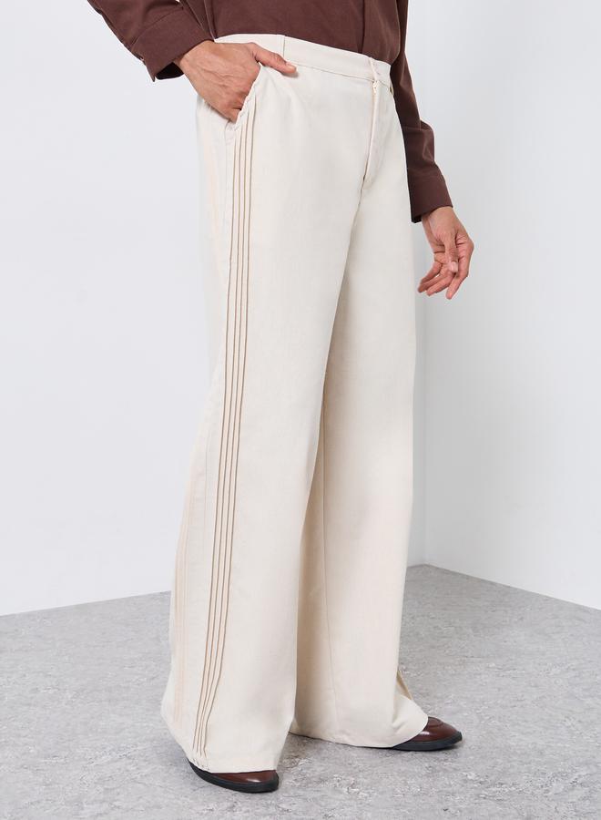 Styli Men Cream Linen Wide Leg Trousers - Image 1