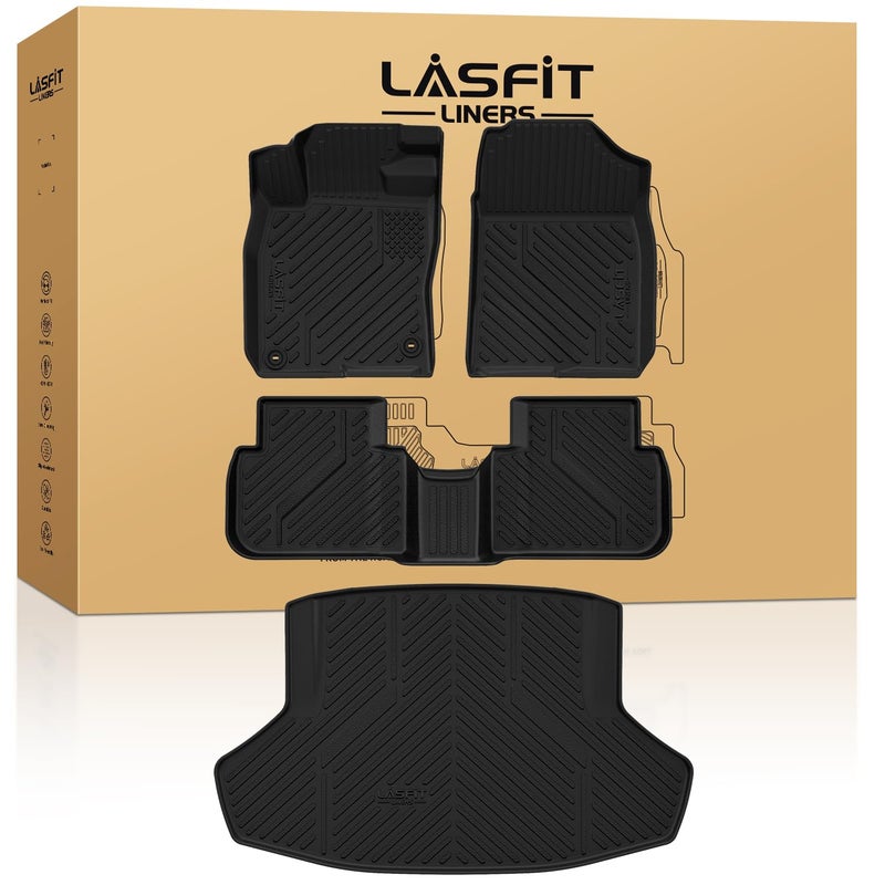 LASFIT Floor Mats Trunk Mat for 11th Gen Honda Civic 2026 2025 2024 2023 2022 Sedan Fits Rear Seats with or Without USB Ports All Weather TPE Car Floor Liners1st 2nd Row Trunk Liner