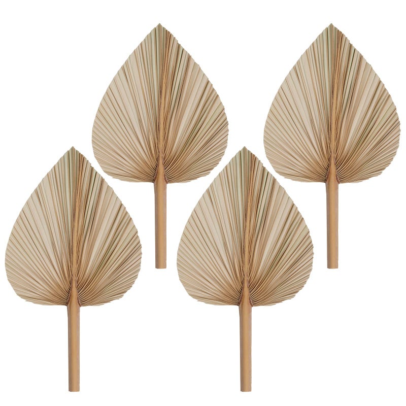 Rbenxia 4 Pieces Natural Dried Palm Leaves Heart Shape Boho Palm Fans Tropical Palm Leaves Dried Flowers for Holidays Weddings Party Baby Shower Decor - Image 1