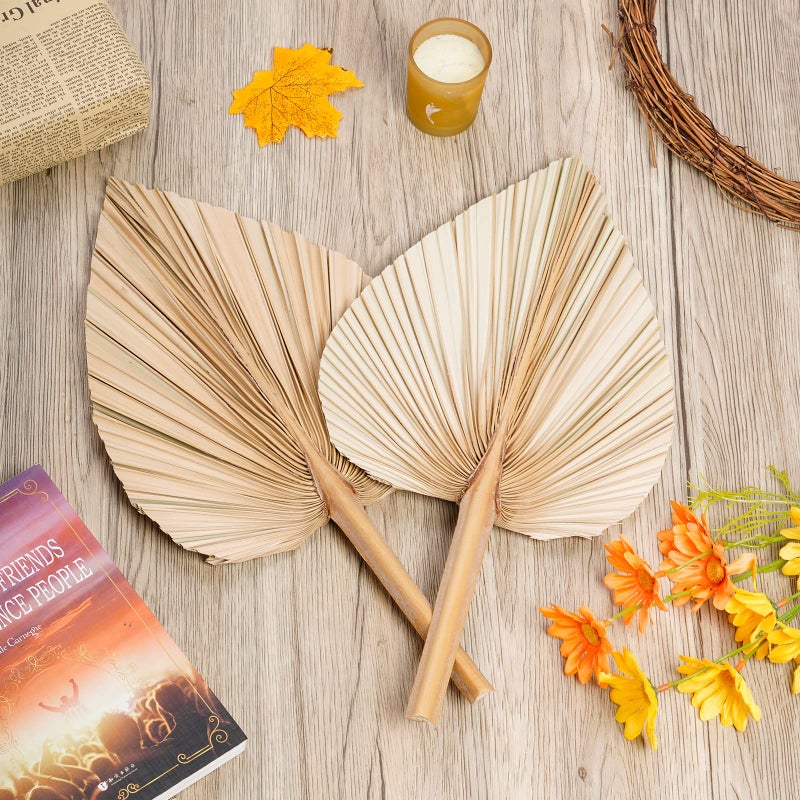 Rbenxia 4 Pieces Natural Dried Palm Leaves Heart Shape Boho Palm Fans Tropical Palm Leaves Dried Flowers for Holidays Weddings Party Baby Shower Decor - Image 3