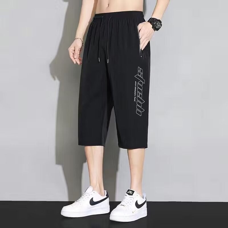 Mens Summer Cool Silk Capri Pants Black - Image 1