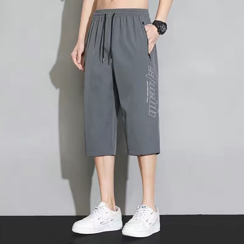 Mens Summer Cool Silk Capri Pants Black - Image 2