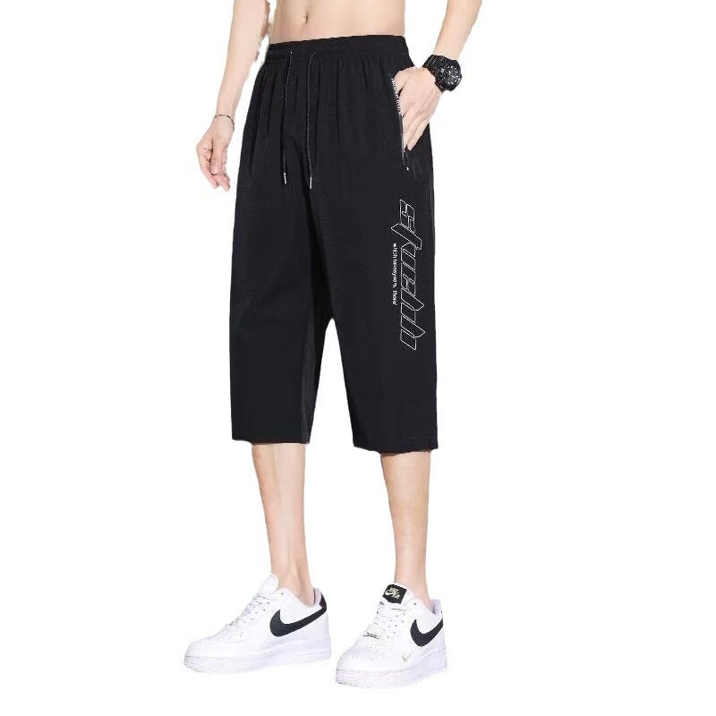 Mens Summer Cool Silk Capri Pants Black - Image 4