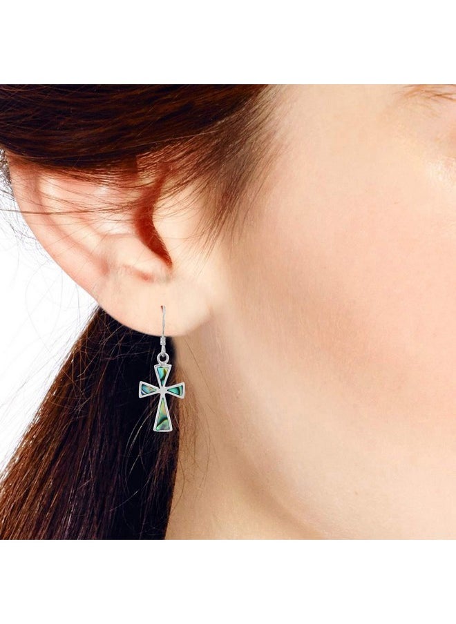 AeraVida Faithful Elegance Cross With Abalone Shell Inlay .925 Sterling Silver Dangle Earrings | Stylish And Meaningful Women'S Jewelry Accessory  - Image 5
