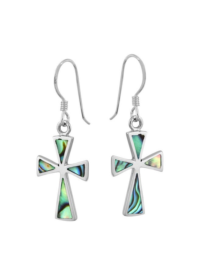 AeraVida Faithful Elegance Cross With Abalone Shell Inlay .925 Sterling Silver Dangle Earrings | Stylish And Meaningful Women'S Jewelry Accessory  - Image 2