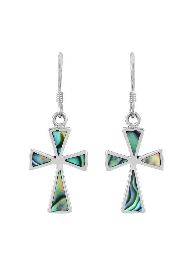 AeraVida Faithful Elegance Cross With Abalone Shell Inlay .925 Sterling Silver Dangle Earrings | Stylish And Meaningful Women'S Jewelry Accessory  - Image 1