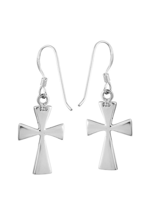 AeraVida Faithful Elegance Cross With Abalone Shell Inlay .925 Sterling Silver Dangle Earrings | Stylish And Meaningful Women'S Jewelry Accessory  - Image 3