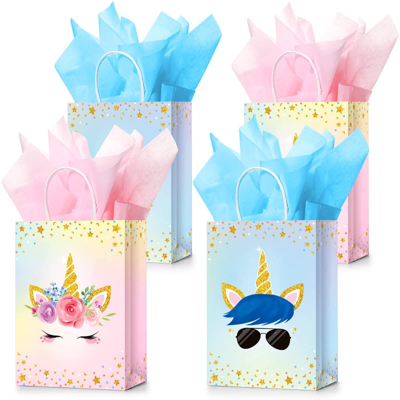 Sherr 30 Pcs Unicorn Party Favor Bags with Handles Tissue Paper Candy Treat Gift Goodie Bags Unicorn Party Supplies for Kids Girls Boys Birthday Decorations