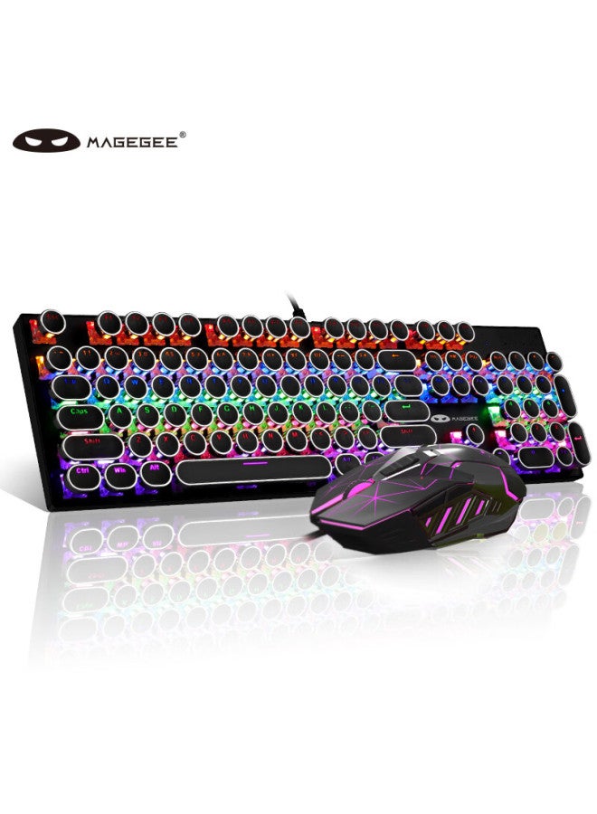 Magegee Mechanical Storm Gaming Keyboard And Mouse Set, Punk Round Keycaps Office Aesthetic Keyboard And Mouse Combo, 104-key Backlit Wired Keyboard And Mouse, Black With Red Switches - Image 1