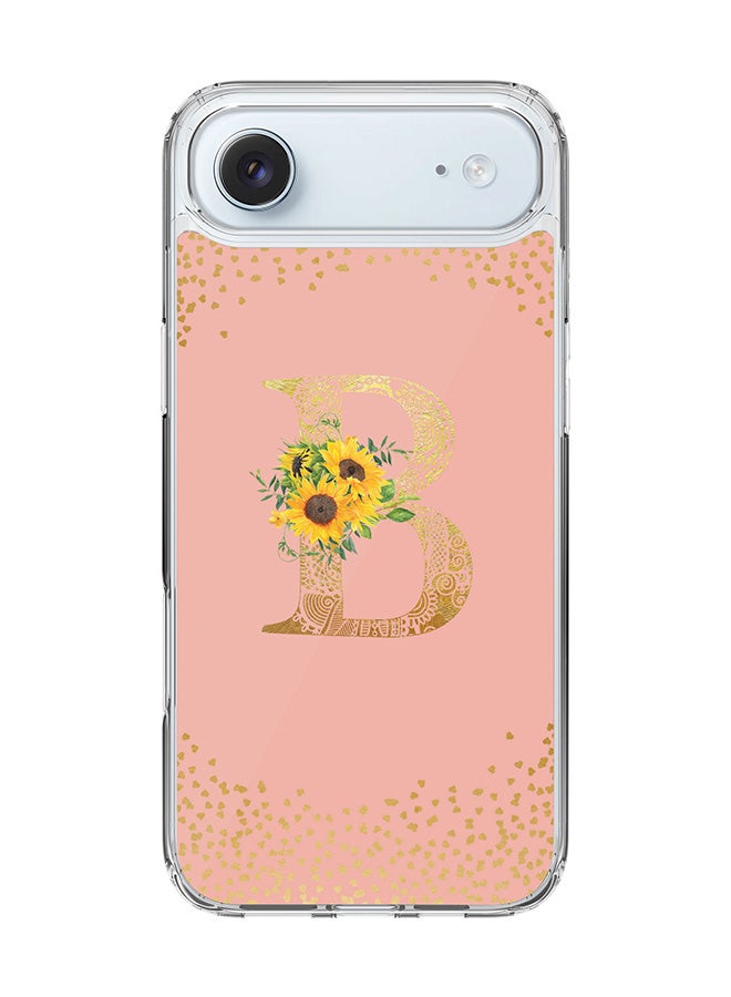 Stylizedd Classic Clear MagSafe Case for iPhone 17 Air , Hybrid Soft Case Flexible Edges Anti Drop TPU PC Gel Thin Transparent Cover [ Designed for iPhone 17 Air ] - Custom Monogram Initial Letter Floral Pattern Alphabet - B  (Rose Pink )
