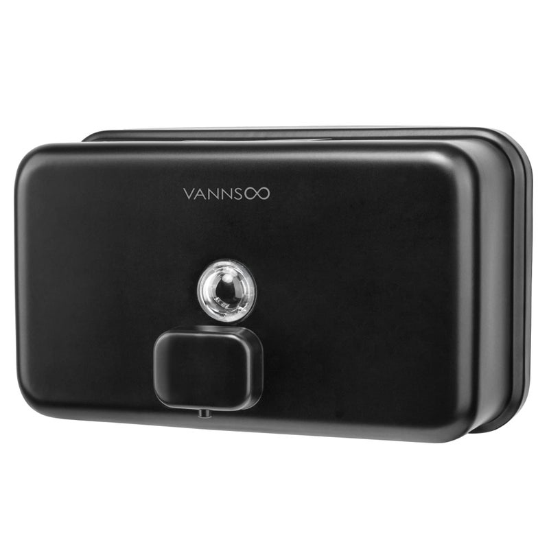 VANNSOO Wall Mounted Hand Soap Dispenser Bathroom, 1200ml 40oz Commercial Stainless Steel Black Liquid Soap Dispenser Wall Mount (Horizontal Black) - Image 1