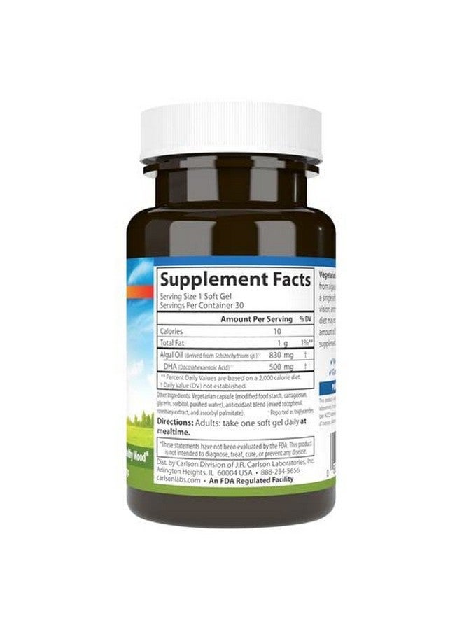 Carlson - Vegetarian DHA, 500 mg DHA, Plant Based, Sustainably Sourced from Algae, Brain Support, Mood Health, 30 Softgels - Image 2