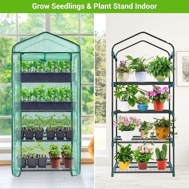 Ohuhu Mini Greenhouse for Indoor Outdoor, Small Plastic Plant Green House 4-Tier Rack Stand Portable Greenhouses with Durable PE Cover for Seedling, 2.5x1.6x5.2 FT, Ideal Gardening Gifts for Women Men - Image 4