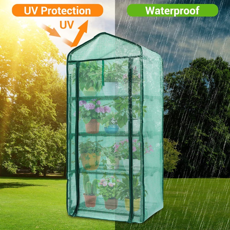Ohuhu Mini Greenhouse for Indoor Outdoor, Small Plastic Plant Green House 4-Tier Rack Stand Portable Greenhouses with Durable PE Cover for Seedling, 2.5x1.6x5.2 FT, Ideal Gardening Gifts for Women Men - Image 3