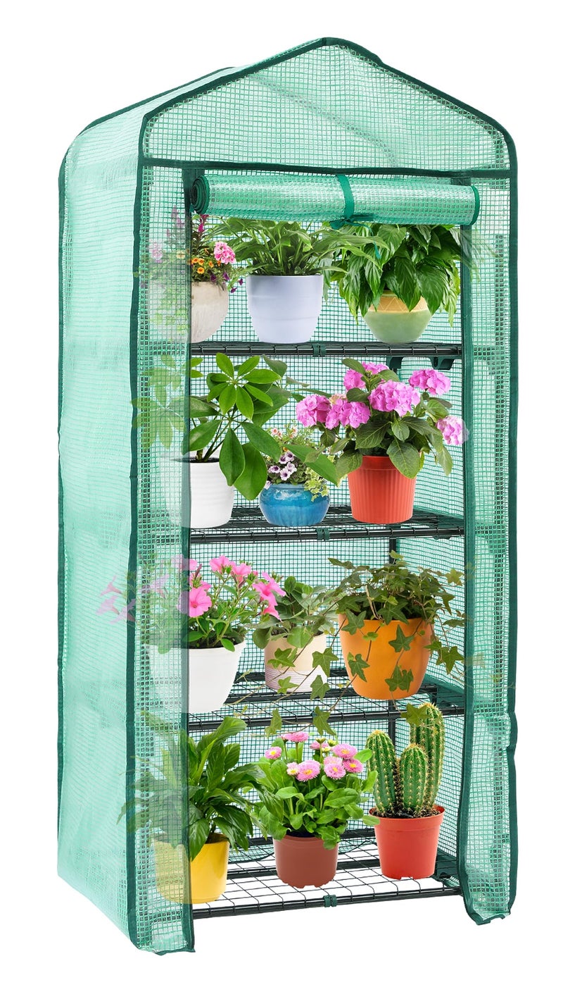 Ohuhu Mini Greenhouse for Indoor Outdoor, Small Plastic Plant Green House 4-Tier Rack Stand Portable Greenhouses with Durable PE Cover for Seedling, 2.5x1.6x5.2 FT, Ideal Gardening Gifts for Women Men - Image 1