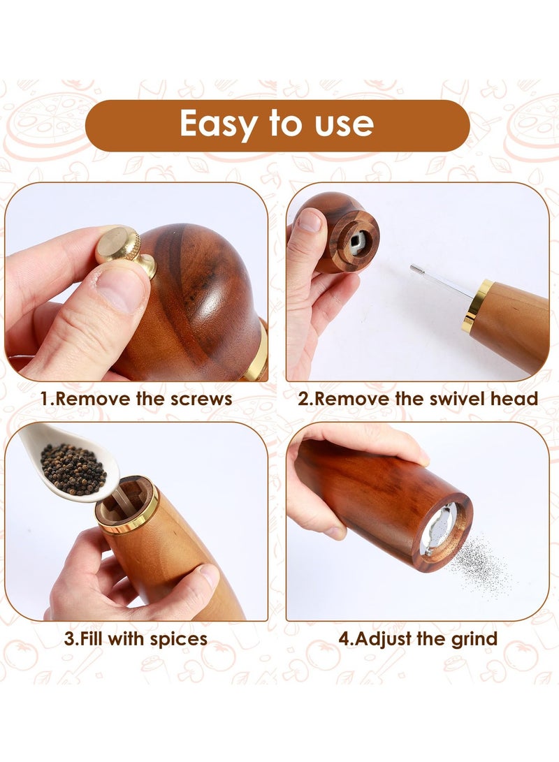 Excefore Wood Salt and Pepper Grinder Set with Base Coarseness Adjustable Salt Pepper Mill Grinder Manual Salt and Pepper Shakers with Ceramic Core Practical Mill Grinder Set Pepper Mill for Home Kitchen - Image 4