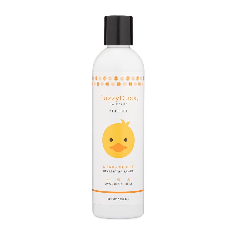 FuzzyDuck Kids Hair Gel â€“ Curl Defining Gel for Girls & Boys with Frizz Control & Light Hold, Water-Soluble Formula Made with Aloe, Sea Botanicals & Honey for All Hair Types (Citrus Medley, 8oz) - Image 1
