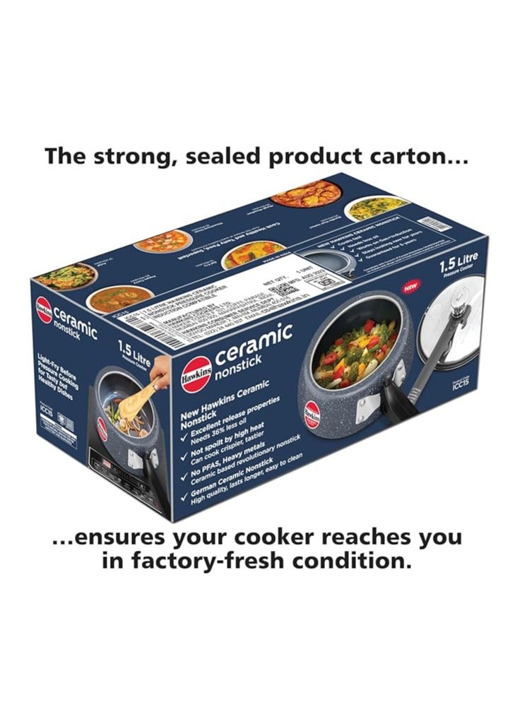 Hawkins Hawkins 1.5 Litre Ceramic Nonstick Pressure Cooker, Induction Inner Lid Baby Cooker, Granite Contura shaped Cooker, Best Cooker, Blue (ICC15)  - Image 2