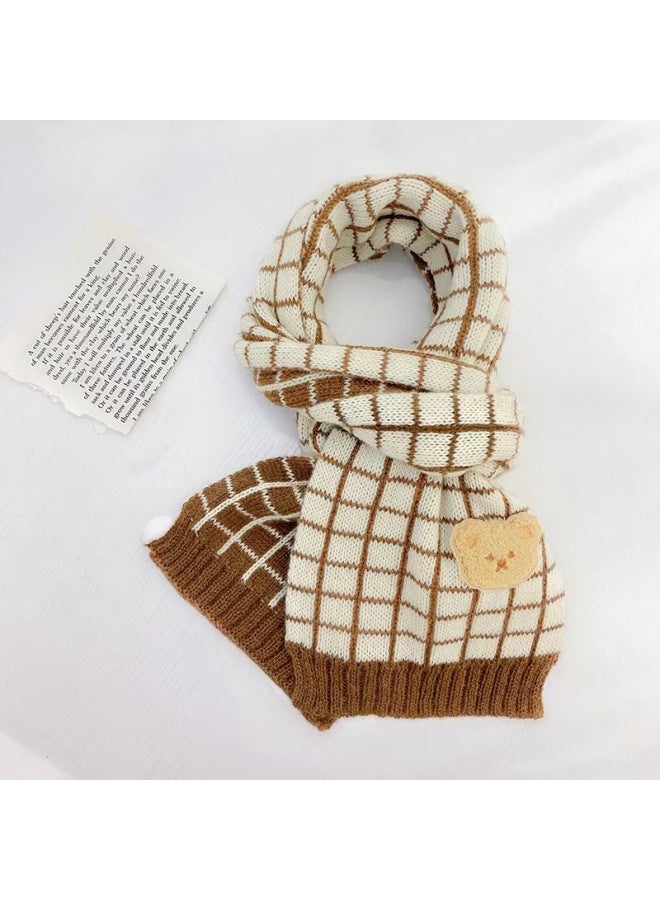 Children's Wool Scarf Winter Cute Bear Baby Stripesd Scarf Warm And Thickeneded Cold-proof Baby Knitted Neck Cover