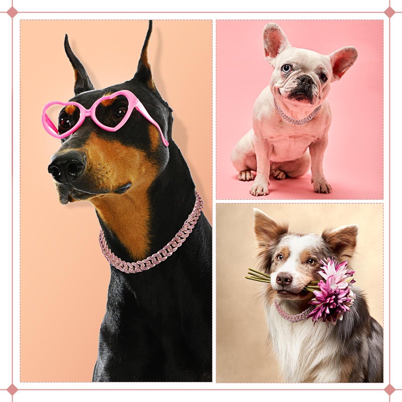 LEIFIDE Dog Chain Collar Diamond Link Puppy Collar 12 mm Wide Dog Necklace Metal Cat Chain Pet Crystal Necklace Jewelry Accessories for Small Medium Large Pet(10 Inch,Rose Gold, Pink) - Image 4