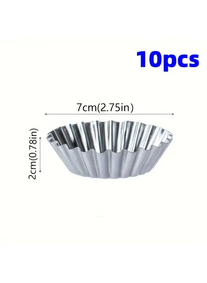 10 Pcs Non Stick Mini Egg Tart Tray Set Silvery Aluminum Reusable Baking Molds Fan Shaped Edges Food Safe Baking Tools For Pies Tarts And Desserts Perfect For Holiday Baking Essentials Included Deep Tart Pan With Bamboo Decoration Dish - Image 4
