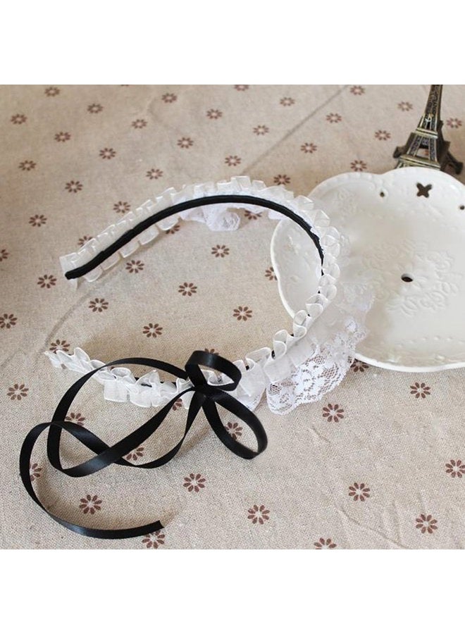 YOMORIO Women's Hair Hoop Anime Maid Cosplay Headband Lolita Lace Flower Headwear Hair Accessory White - Image 4