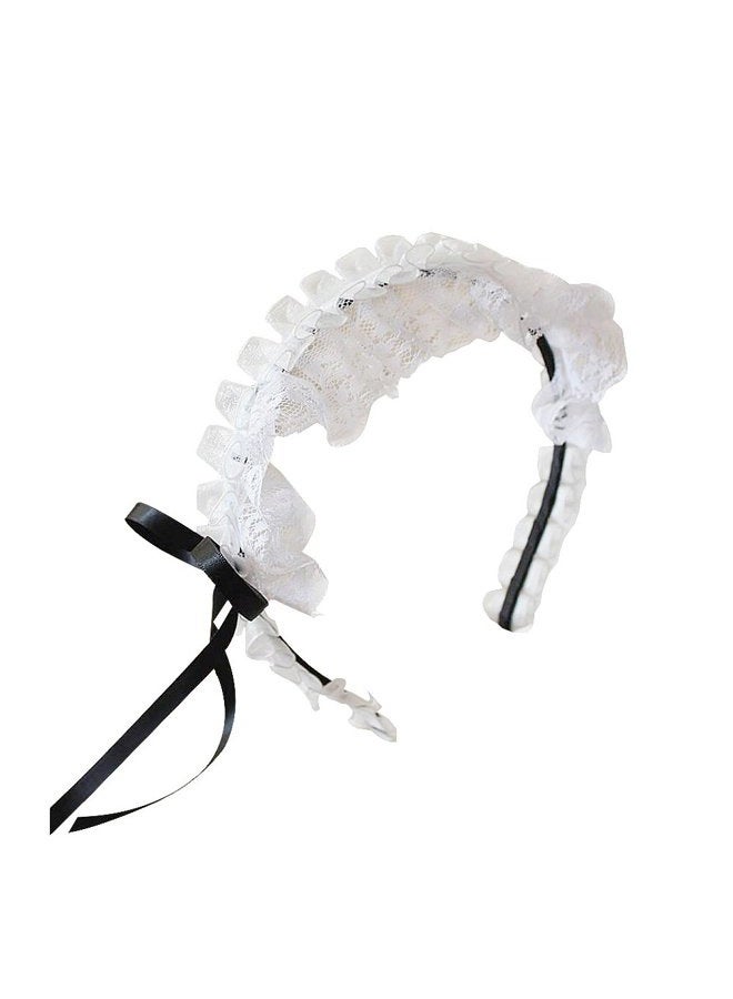 YOMORIO Women's Hair Hoop Anime Maid Cosplay Headband Lolita Lace Flower Headwear Hair Accessory White - Image 1